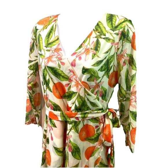 G by Giuliana Womens Dress Faux Wrap Midi Orange Floral Print Ruffle Sz S NWT - Picture 3 of 8